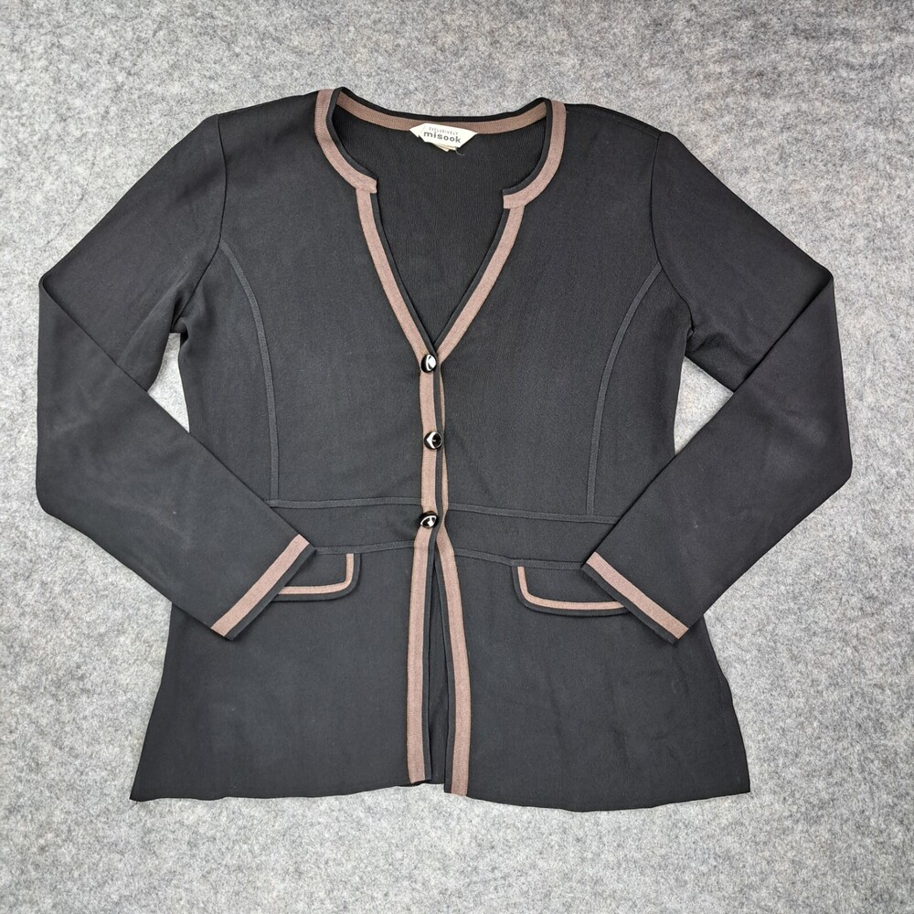 Vintage Misook Sweater Small Black Cardigan Button Preppy Career Blazer